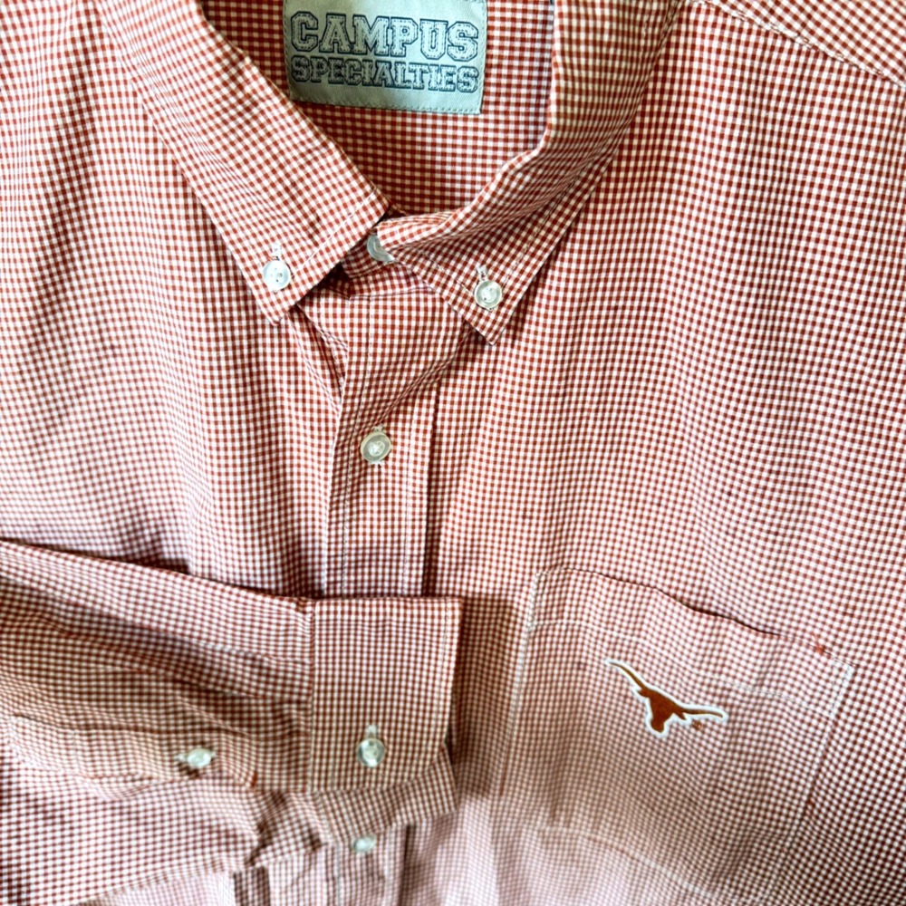 Texas Longhorns Mens Button Down Shirt UT Austin NCAA Gingham dress Shirt XL